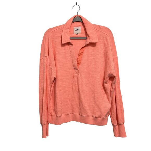 Aerie Sweatshirt Oversized Pullover Coral Size Medium Large Soft Stretchy V Neck - Picture 1 of 6